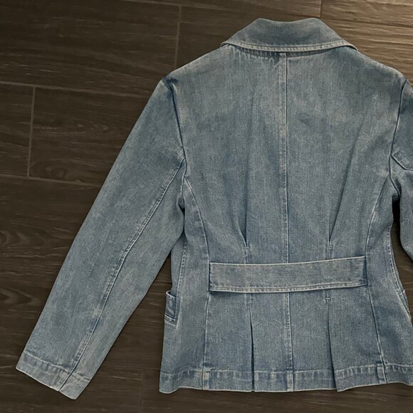 DEMOCRACY WOMENS BLUE DENIM JACKET DOUBLE BREASTED RETRO MEDIUM WASH SZ 6 - Picture 8 of 12